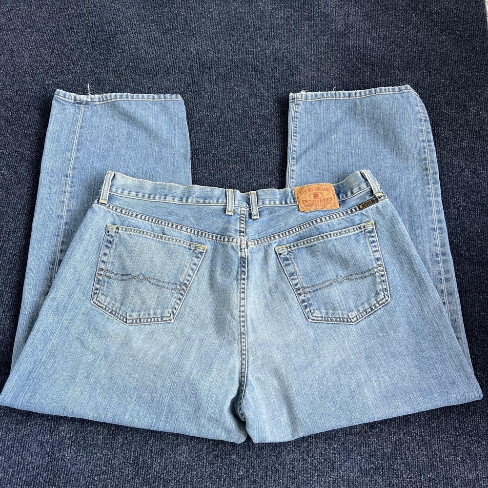 Y2K Lucky Brand Dungarees Relaxed Jeans Men 40x28 Light Wash Blue Denim Straight